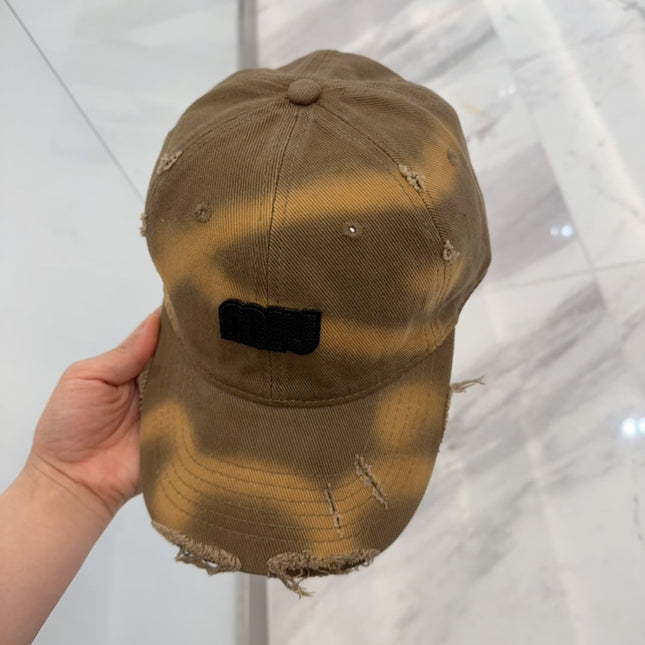 MIUMIU BASEBALL CAP IN BROWN DISTRESSED FABRIC STYLE 1