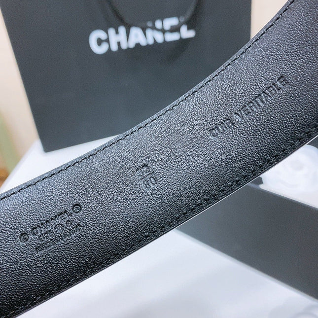 DOUBLE C BELT 38MM IN BLACK QUILTED LAMBSKIN WITH GOLD OVAL BUCKLE CENTERED LOGO