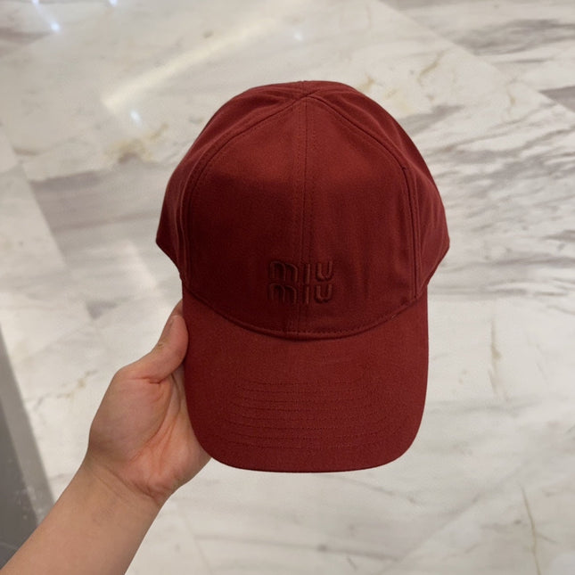 MIUMIU BASEBALL CAP IN RED FABRIC EMBROIDERED LOGO STYLE 9