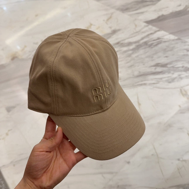 MIUMIU BASEBALL CAP IN BEIGE FABRIC EMBROIDERED LOGO STYLE 8