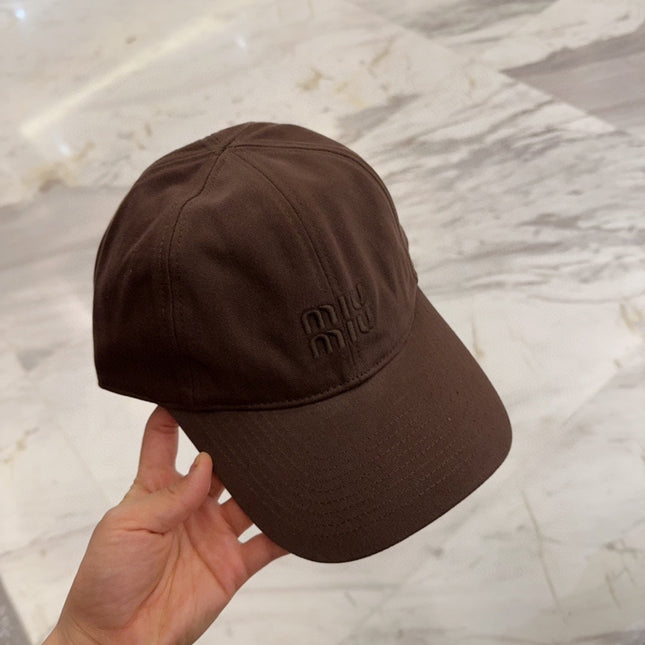 MIUMIU BASEBALL CAP IN DARK BROWN FABRIC EMBROIDERED LOGO STYLE 7