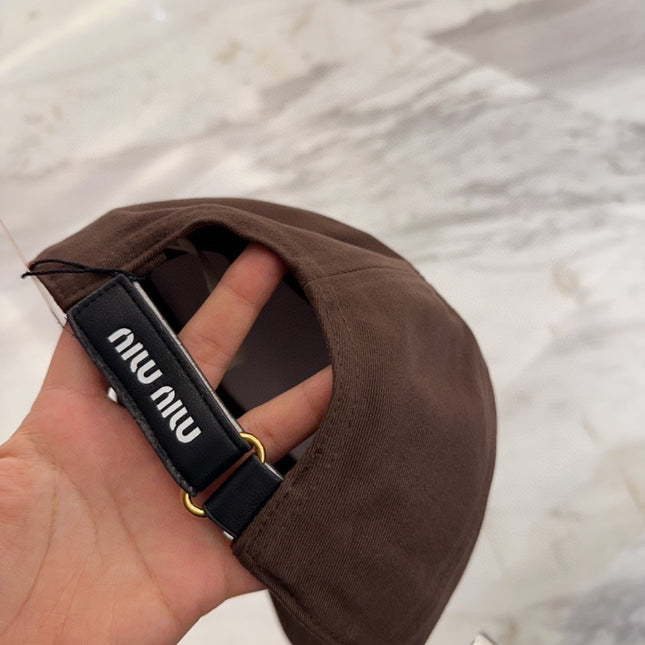 MIUMIU BASEBALL CAP IN DARK BROWN FABRIC EMBROIDERED LOGO STYLE 7