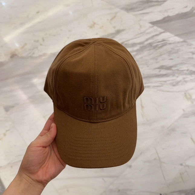 MIUMIU BASEBALL CAP IN BROWN FABRIC EMBROIDERED LOGO STYLE 6