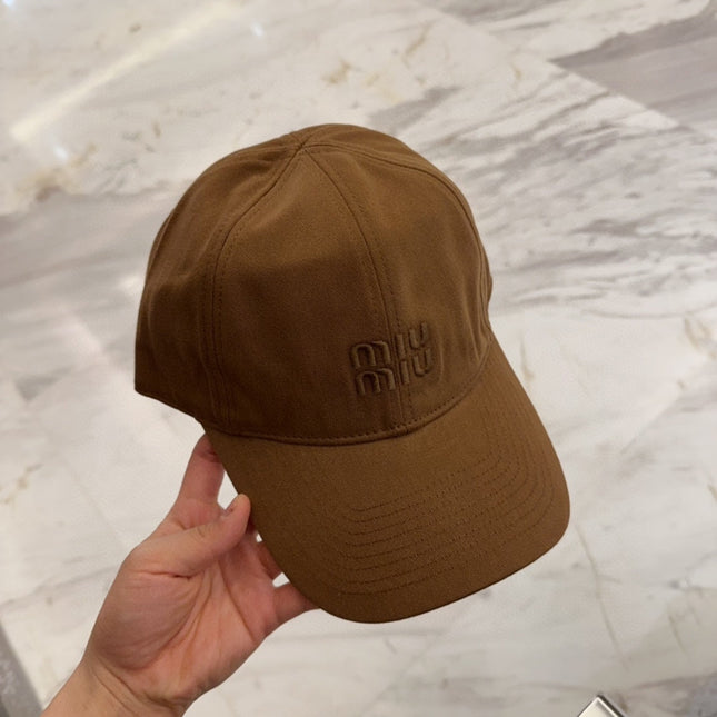 MIUMIU BASEBALL CAP IN BROWN FABRIC EMBROIDERED LOGO STYLE 6