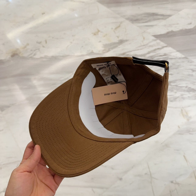 MIUMIU BASEBALL CAP IN BROWN FABRIC EMBROIDERED LOGO STYLE 6