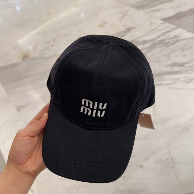 MIUMIU BASEBALL CAP IN BLACK FABRIC EMBROIDERED LOGO STYLE 5