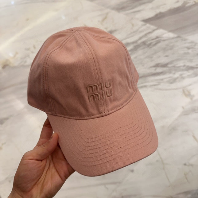 MIUMIU BASEBALL CAP IN MELON PINK FABRIC EMBROIDERED LOGO STYLE 4