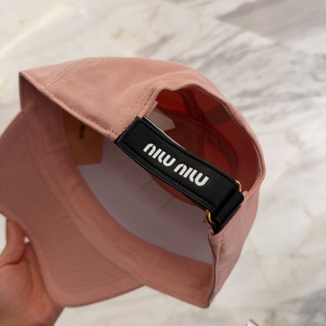 MIUMIU BASEBALL CAP IN MELON PINK FABRIC EMBROIDERED LOGO STYLE 4