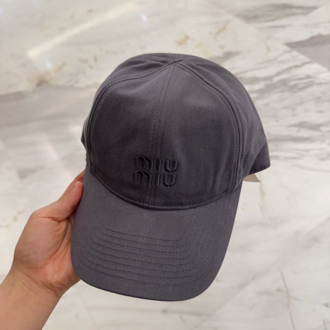 MIUMIU BASEBALL CAP IN GREY FABRIC EMBROIDERED LOGO STYLE 2