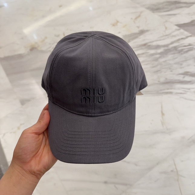 MIUMIU BASEBALL CAP IN GREY FABRIC EMBROIDERED LOGO STYLE 2