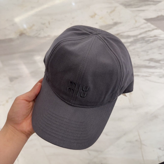 MIUMIU BASEBALL CAP IN GREY FABRIC EMBROIDERED LOGO STYLE 2