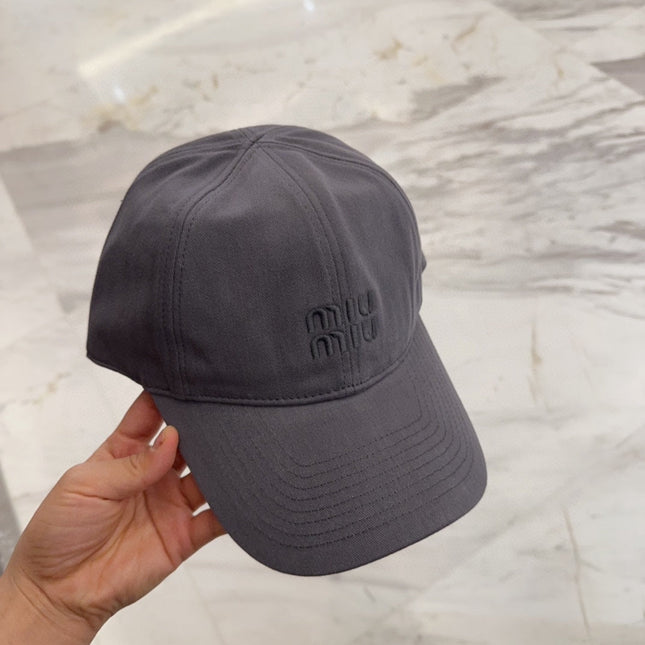 MIUMIU BASEBALL CAP IN GREY FABRIC EMBROIDERED LOGO STYLE 2