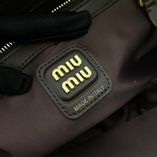 MIUMIU 26S BEAU BAG 34 IN DARK BROWN AND WHITE CALFSKIN