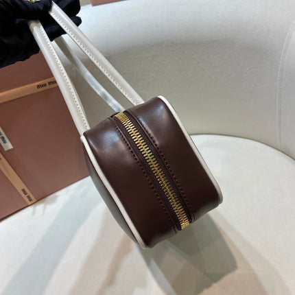MIUMIU 26S BEAU BAG 28 IN DARK BROWN AND WHITE CALFSKIN
