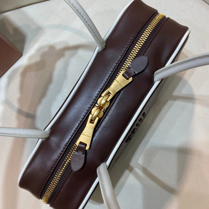 MIUMIU 26S BEAU BAG 28 IN DARK BROWN AND WHITE CALFSKIN