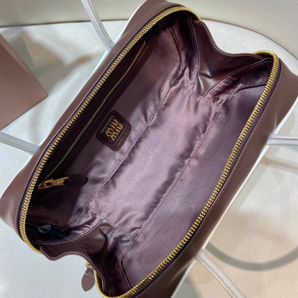 MIUMIU 26S BEAU BAG 28 IN DARK BROWN AND WHITE CALFSKIN