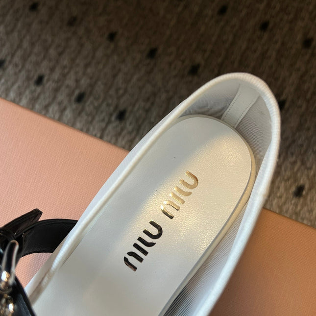 MIUMIU 26S BALLERINAS IN WHITE MESH FABRIC