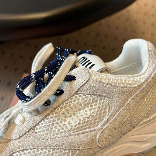 MIUMIU 26S SNEAKERS IN WHITE MESH MIX CALFSKIN