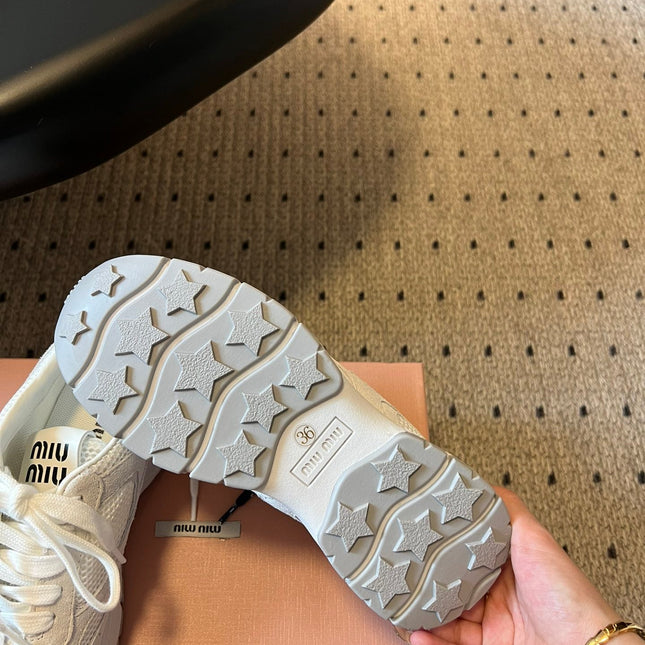 MIUMIU 26S SNEAKERS IN WHITE MESH MIX CALFSKIN