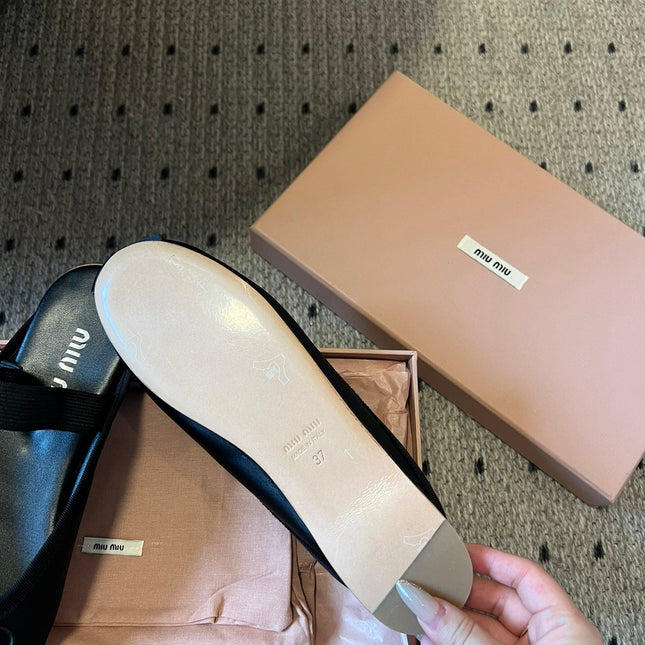 MIUMIU 26S BALLET MULES IN BLACK SATIN WITH BOW
