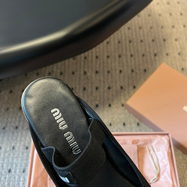 MIUMIU 26S BALLET MULES IN BLACK SATIN WITH BOW