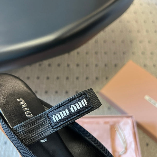 MIUMIU 26S BALLET MULES IN BLACK SATIN WITH BOW