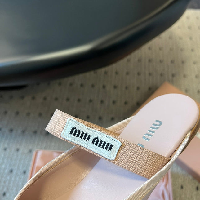 MIUMIU 26S BALLET MULES IN LIGHT PINK SATIN WITH BOW