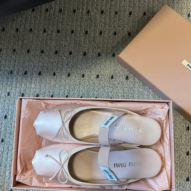 MIUMIU 26S BALLET MULES IN LIGHT PINK SATIN WITH BOW