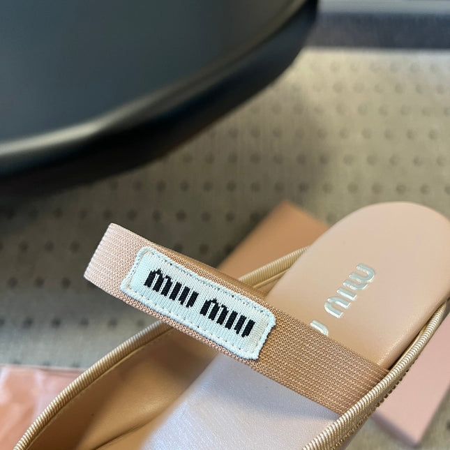MIUMIU 26S BALLET MULES IN NUDE BROWN CALFSKIN WITH BOW