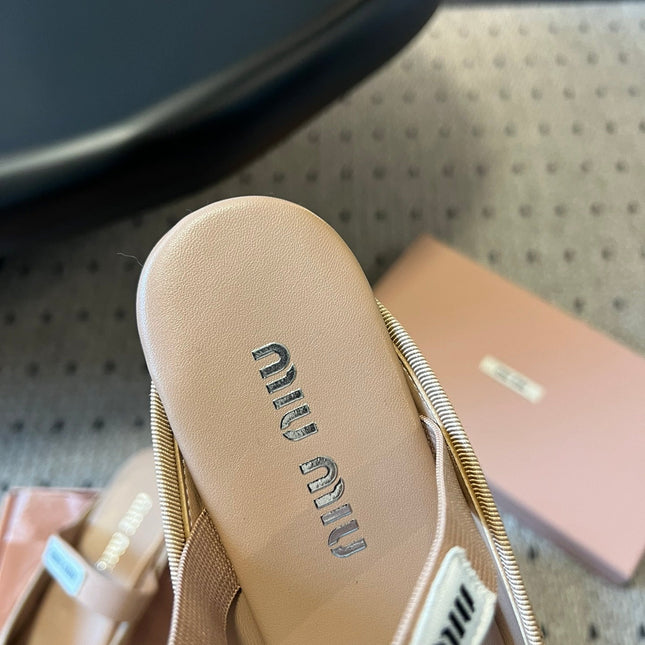 MIUMIU 26S BALLET MULES IN NUDE BROWN CALFSKIN WITH BOW