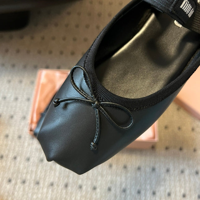 MIUMIU 26S BALLET MULES IN BLACK CALFSKIN WITH BOW