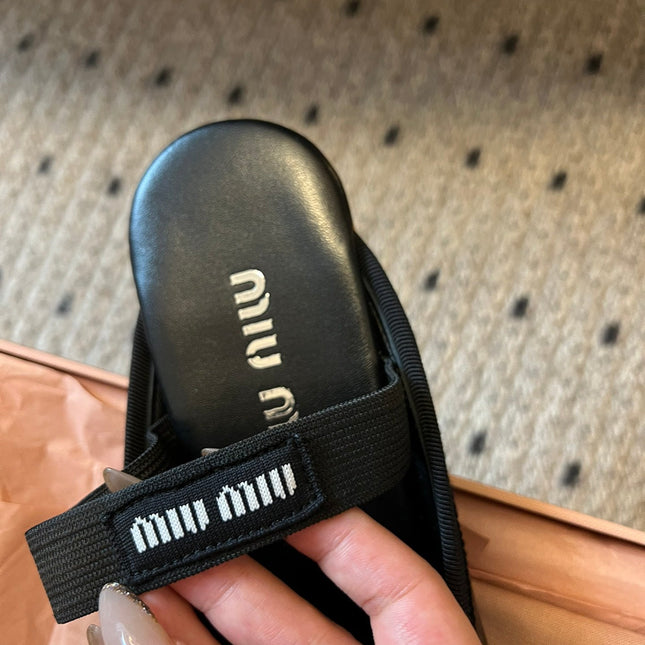 MIUMIU 26S BALLET MULES IN BLACK CALFSKIN WITH BOW