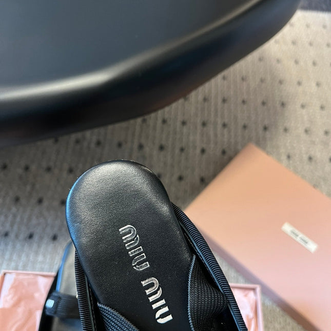 MIUMIU 26S BALLET MULES IN BLACK CALFSKIN WITH BOW