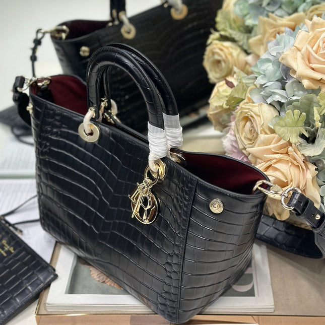 DIOR 26S TOUJOURS BAG 28 IN BLACK CROCODILE LEATHER