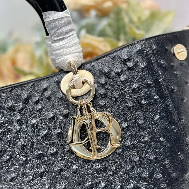 DIOR 26S TOUJOURS BAG 28 IN BLACK OSTRICH