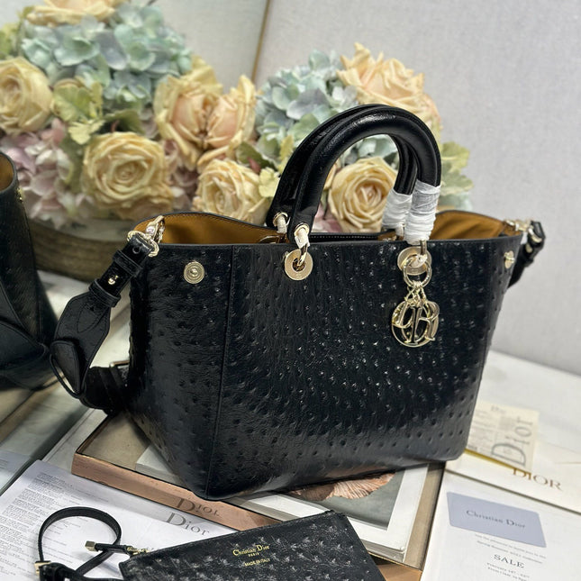 DIOR 26S TOUJOURS BAG 28 IN BLACK OSTRICH