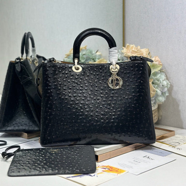 DIOR 26S TOUJOURS BAG 37 IN BLACK OSTRICH