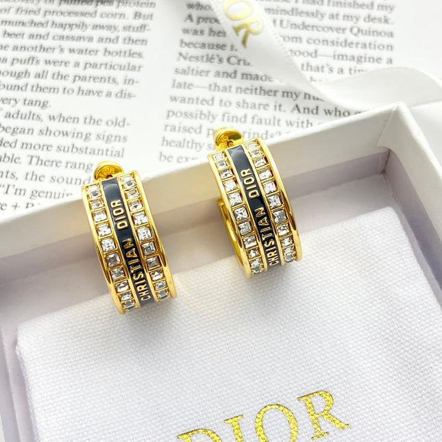 CD 26S CRYSTAL LOGO HOOP EARRINGS IN GOLD METAL 631771