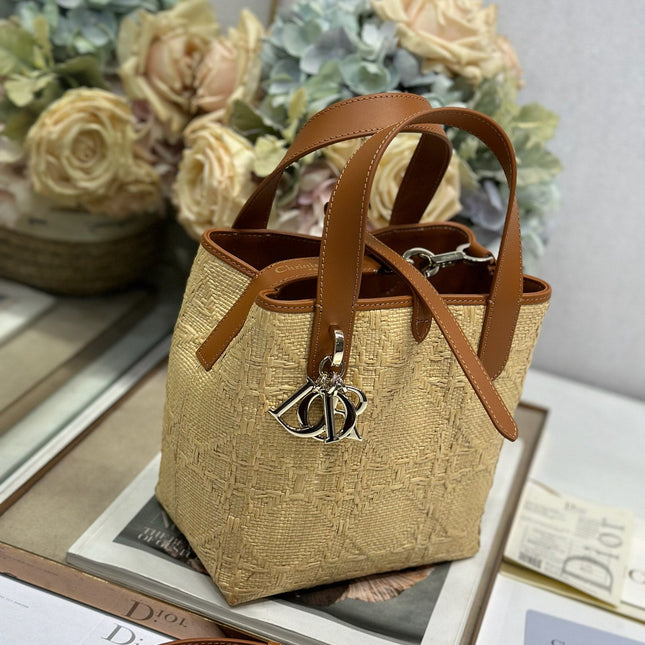 DIOR 26S TOUJOURS BAG 18 IN BROWN AND BEIGE RAFFIA
