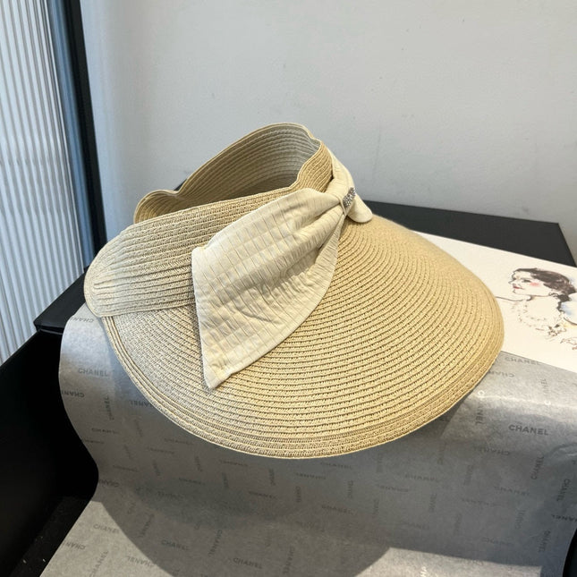 MIUMIU OPEN-TOP STRAW HAT IN LIGHT BEIGE WITH LARGE BOW