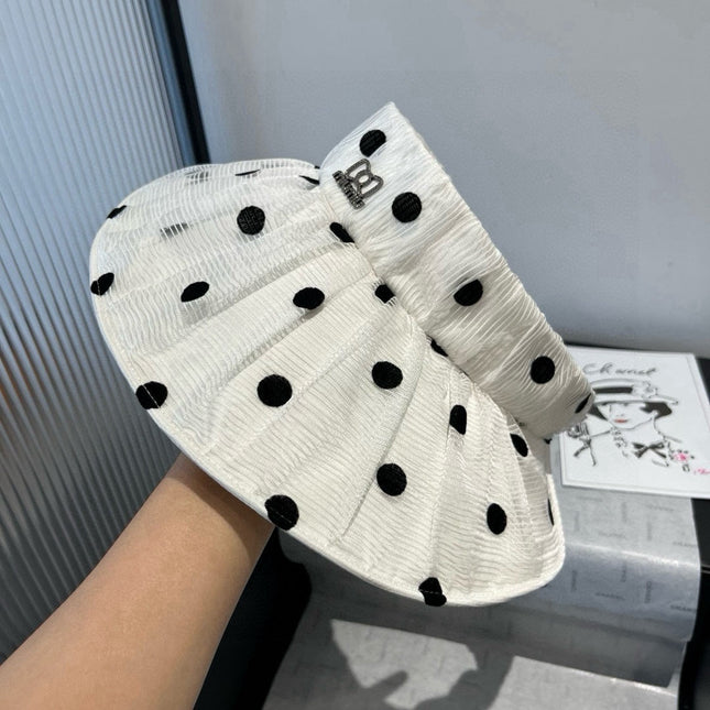 MIUMIU OPEN-TOP HAT IN WHITE WITH POLKA DOTS FABRIC