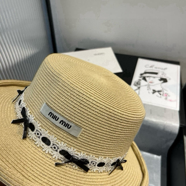 MIUMIU SMALL BRIM CURVED STRAW HAT IN BEIGE