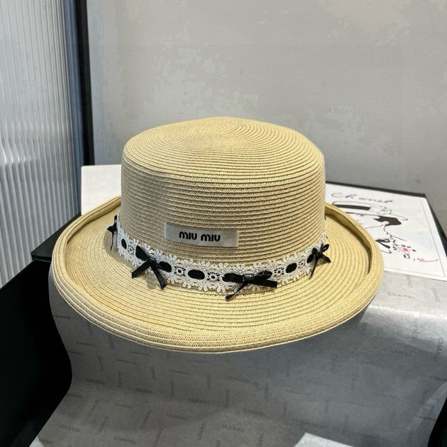 MIUMIU SMALL BRIM CURVED STRAW HAT IN BEIGE