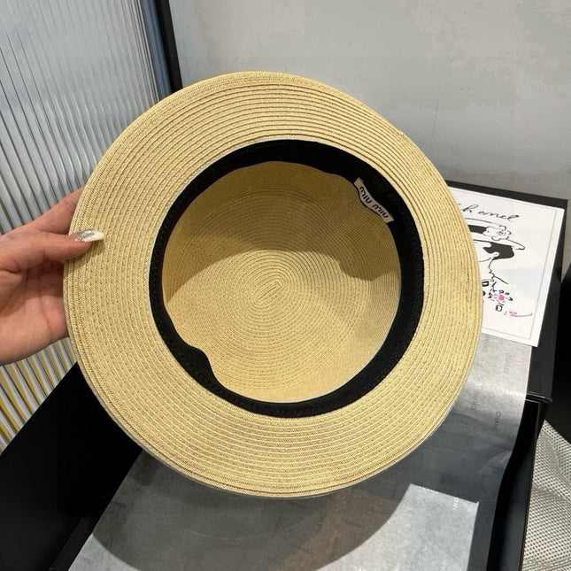 MIUMIU SMALL BRIM CURVED STRAW HAT IN BEIGE