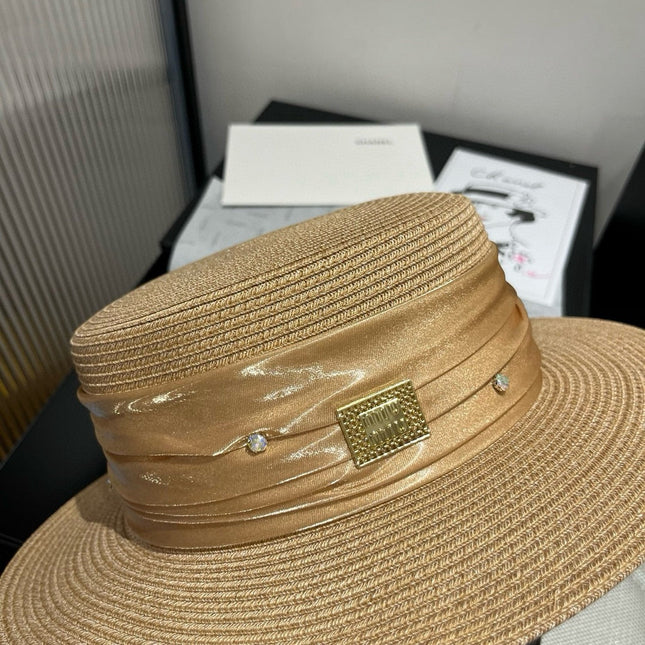 MIUMIU STRAW HAT IN BEIGE WITH RHINESTONE EMBELLISHED
