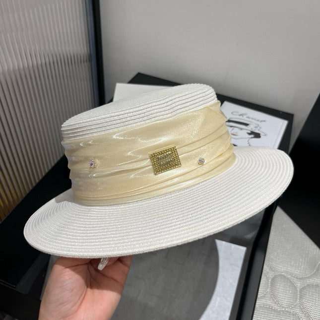 MIUMIU STRAW HAT IN WHITE WITH RHINESTONE EMBELLISHED