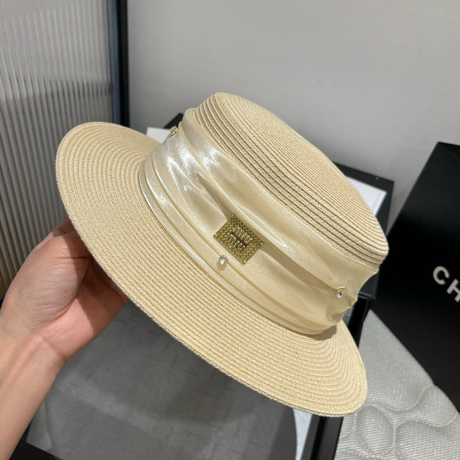 MIUMIU STRAW HAT IN LIGHT BEIGE WITH RHINESTONE EMBELLISHED