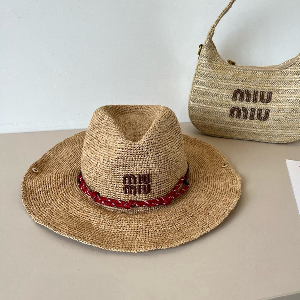 RAFFIA STRAW HAT WITH A RED WOVEN BAND