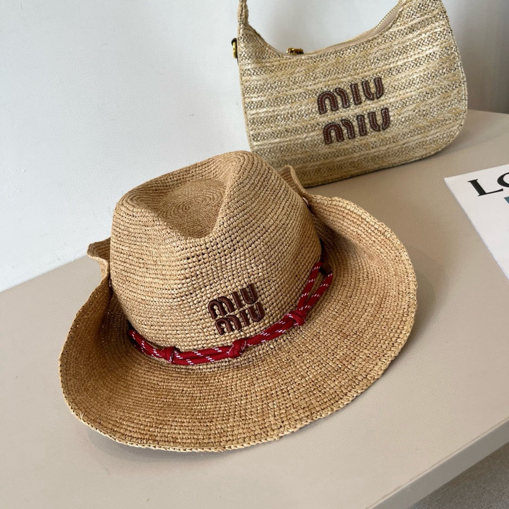 RAFFIA STRAW HAT WITH A RED WOVEN BAND