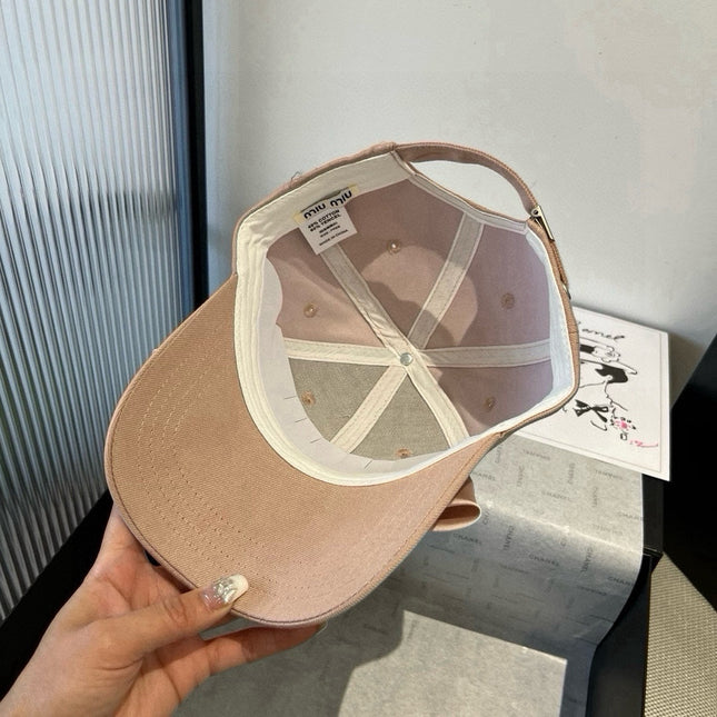 MIUMIU BASEBALL CAP IN BEIGE FABRIC WITH LARGE PINK BOW